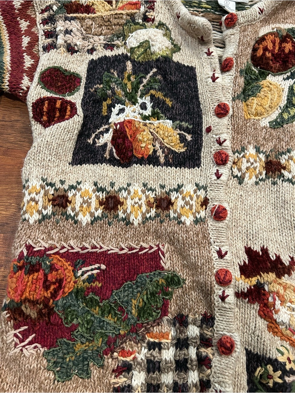 Cottage Core Sweater 90s Vintage Knit Chicken Fall Autumn Granny Cardigan Small - Picture 4 of 10